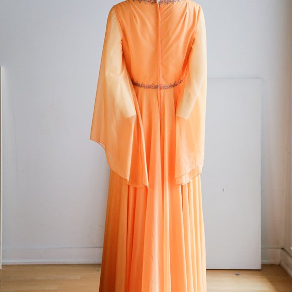 Vintage Empire Waist Beaded Wizard Sleeve Gown - Picture 9 of 10